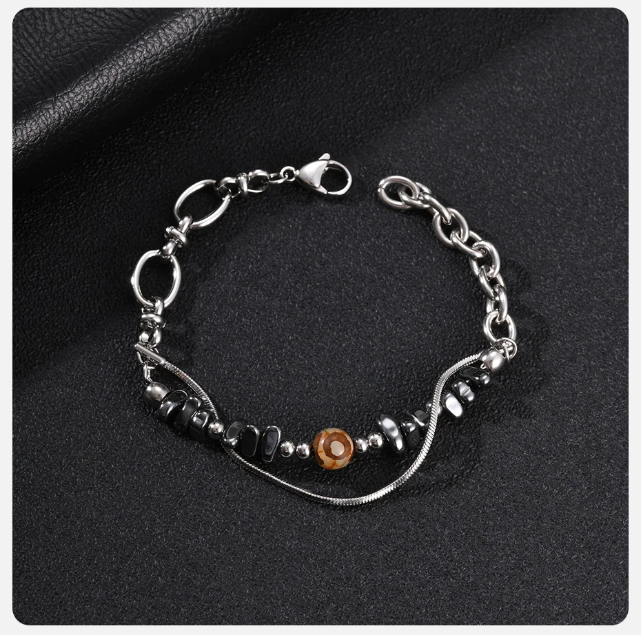 Vnox Herren-Doppelschicht-Armband, Edelstahl-Hämatit-Perlenkette, Verstellbarer Armschmuck, Geschenk für Ihn, Alltagsschmuck – Detail 6