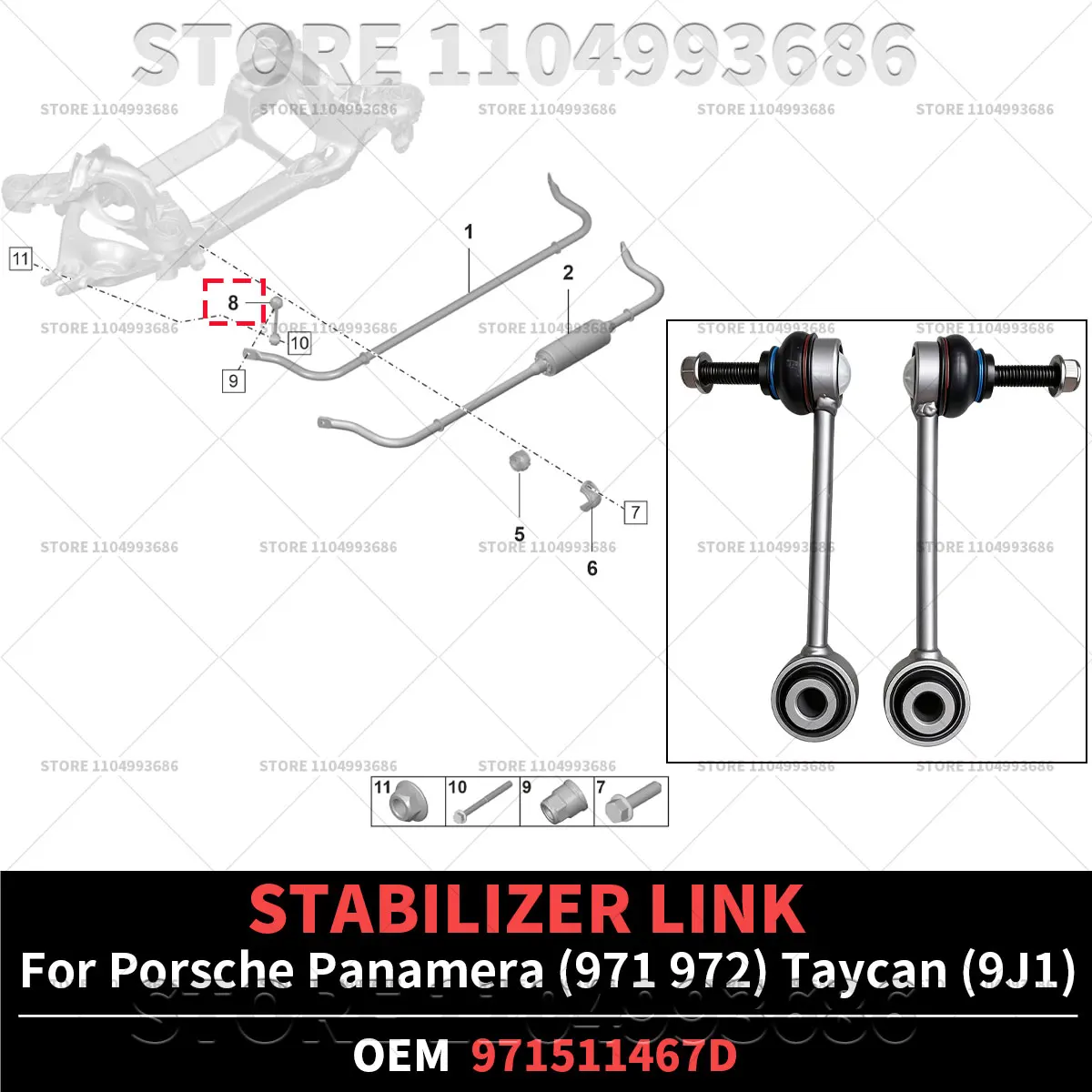 For Porsche 2017-2026 Panamera 971 972 2020-2026 Taycan 9J1 Suspension Stabilizer Bar Link OEM 971511467D 971511467B 971511467F