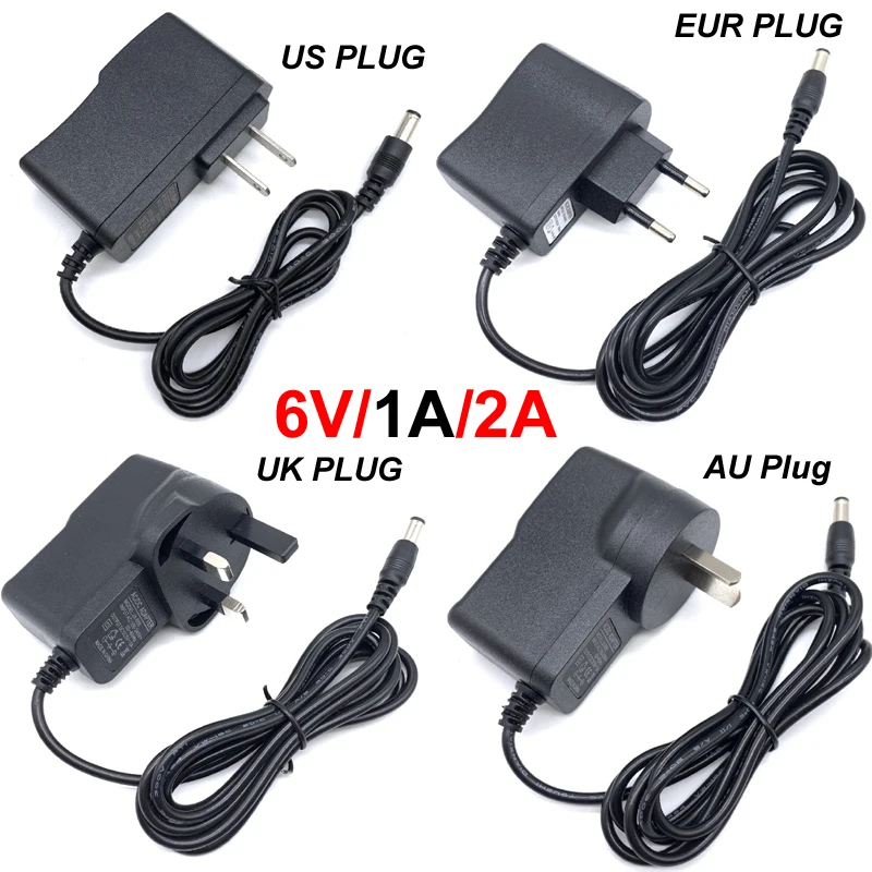 

100/240V AC DC 6V Volt 1A/2A 2000MAH/1000MAH Power Supply Converter Charger EU/US/UK/AU Plug 5.5mm*2.5mm 5521 For monitor cctv