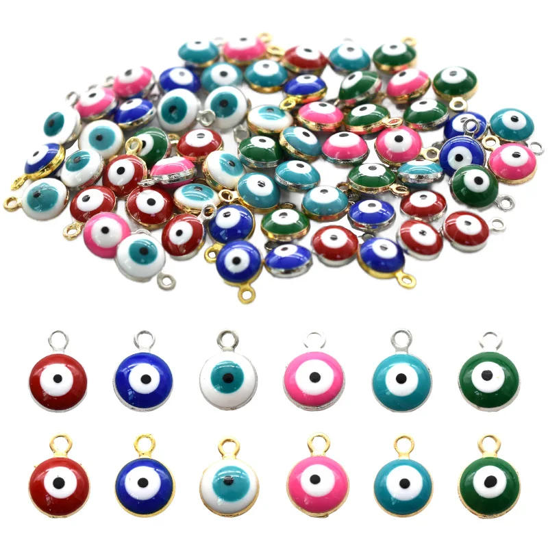 30pcs Turkey Evil Lucky Eye Design Acrylic Charms Alloy Metal 6mm Pendants For DIY Crafting Jewelry Accessory Making Supplies