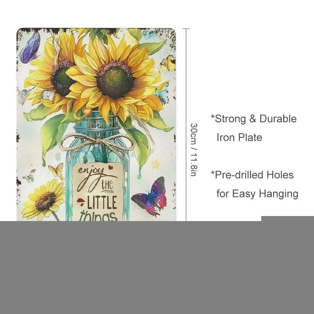 Vintage Metal Tin Sign Sunflowers in Mason Jar Garden Home Wall Decor Art Plaque Metal Sign