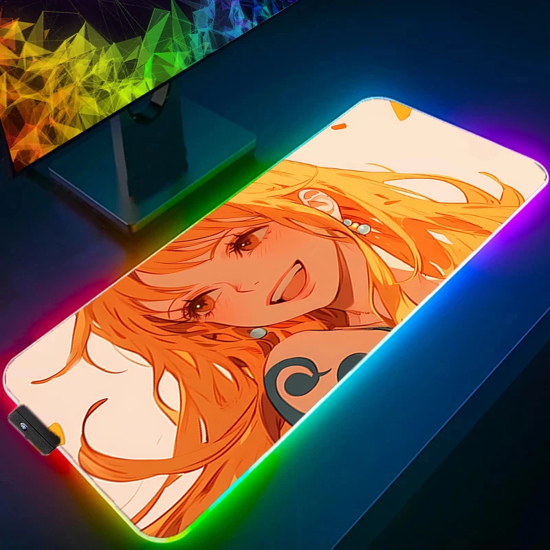 

RGB Mouse Pad one Piece Nami Anime Carpe Large PC Gamer Computer LED Mausepad Keyboard Gaming Accessories Backlight Desk Mat
