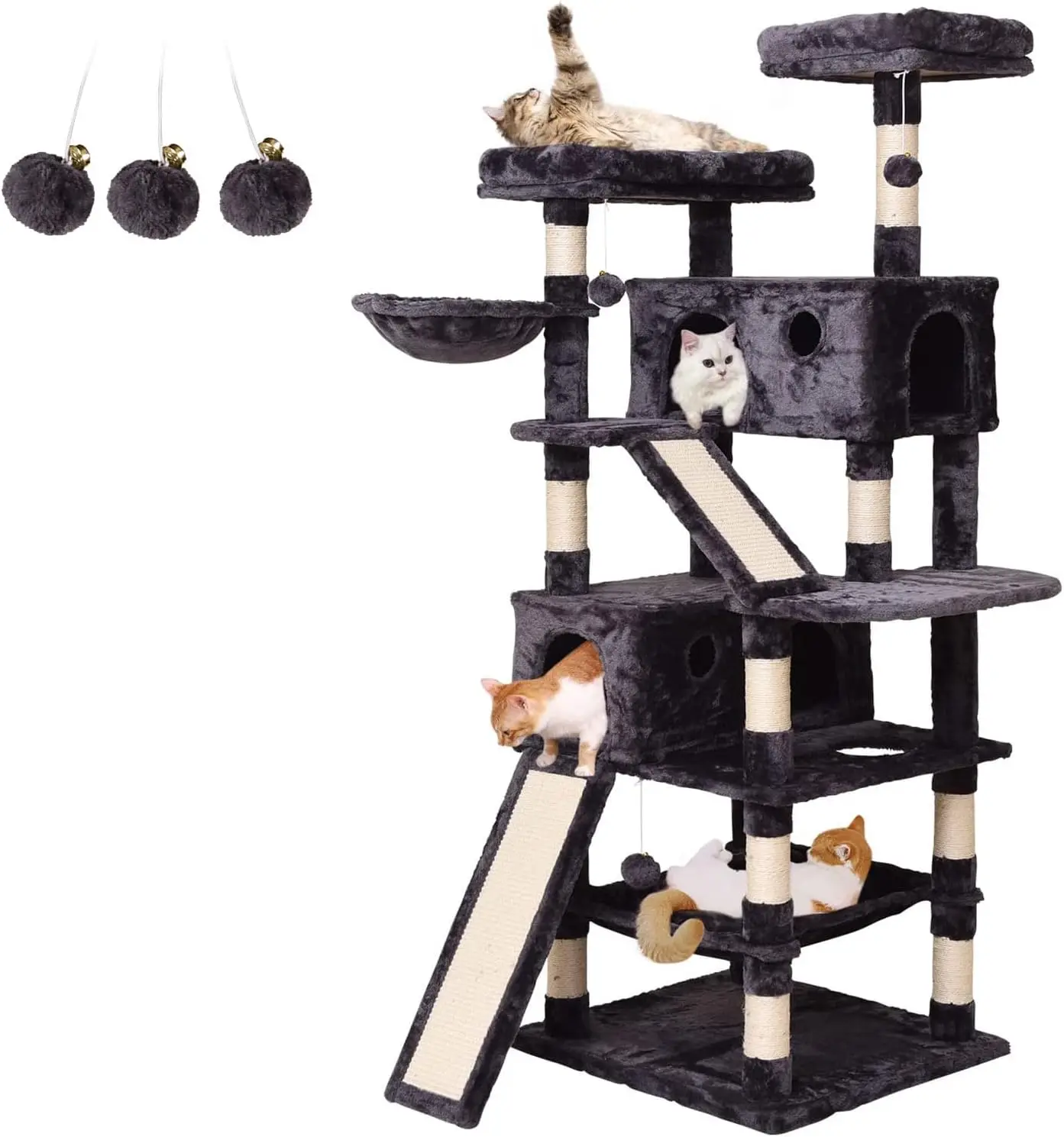 Cat Tree Cat Tower 70.1 in, Multi Level Cat Scratching Post with Condos, Ladders, Basket, Multicolor options