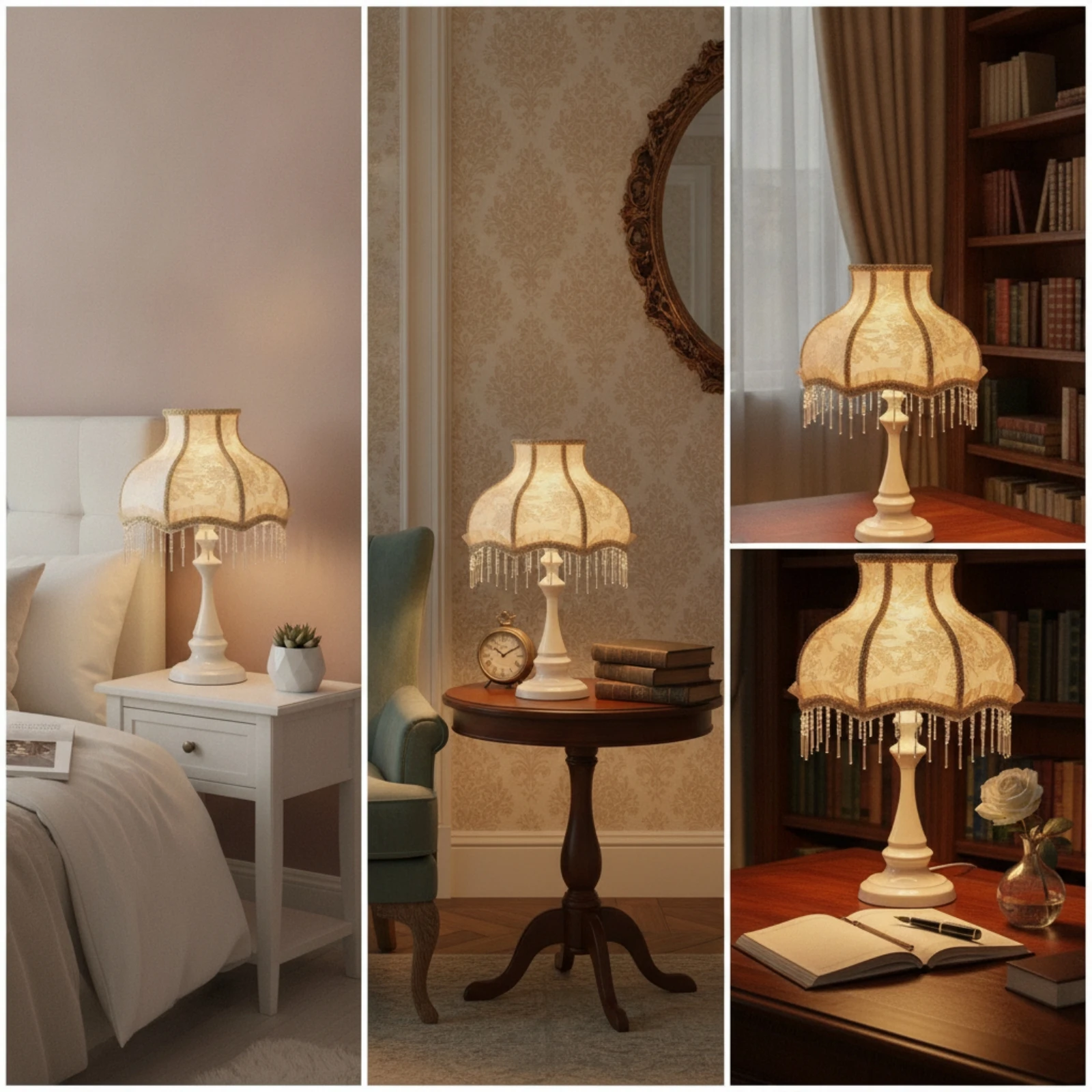 Fringe Table Lamp Ornate Table Lamp with Textile Shade Corded Elegant for Girls, Bedroom, Reading Corner view 3