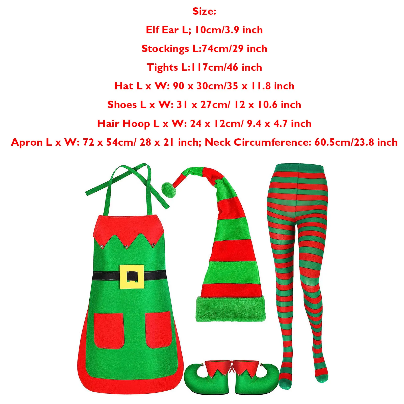 Christmas Elf Santa Claus Costume Women Dress Xmas Party Cosplay Costume Elf Ears+Hat+Shoes Covers+Apron+Striped Stockings Sets