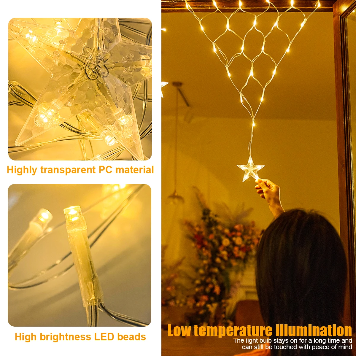 Solar Pentagram Icicle Curtain lights Outdoor Waterproof Christmas String Light 8 Lighting Modes Garden Christmas Decorative
