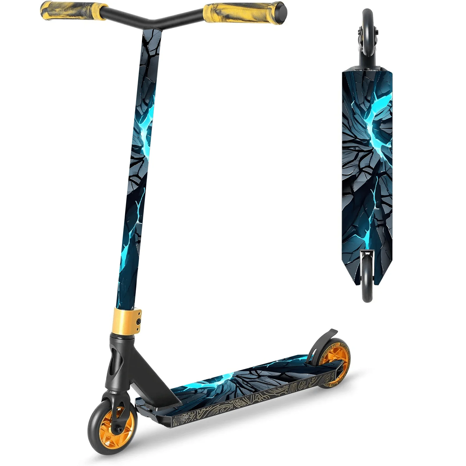 

Scooter sticker - lighting lightning and blue crack pattern, PVC sticker, suitable for scooter boards, frames, floor mats - non