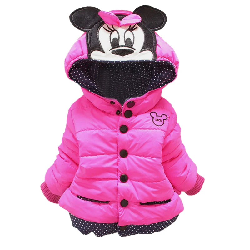 Autumn Winter Baby Girls Jackets Thick Cartoon Minnie Kids Hooded Jacket Coat for Girl Clothes Children Outerwear 1 2 3 4 Years