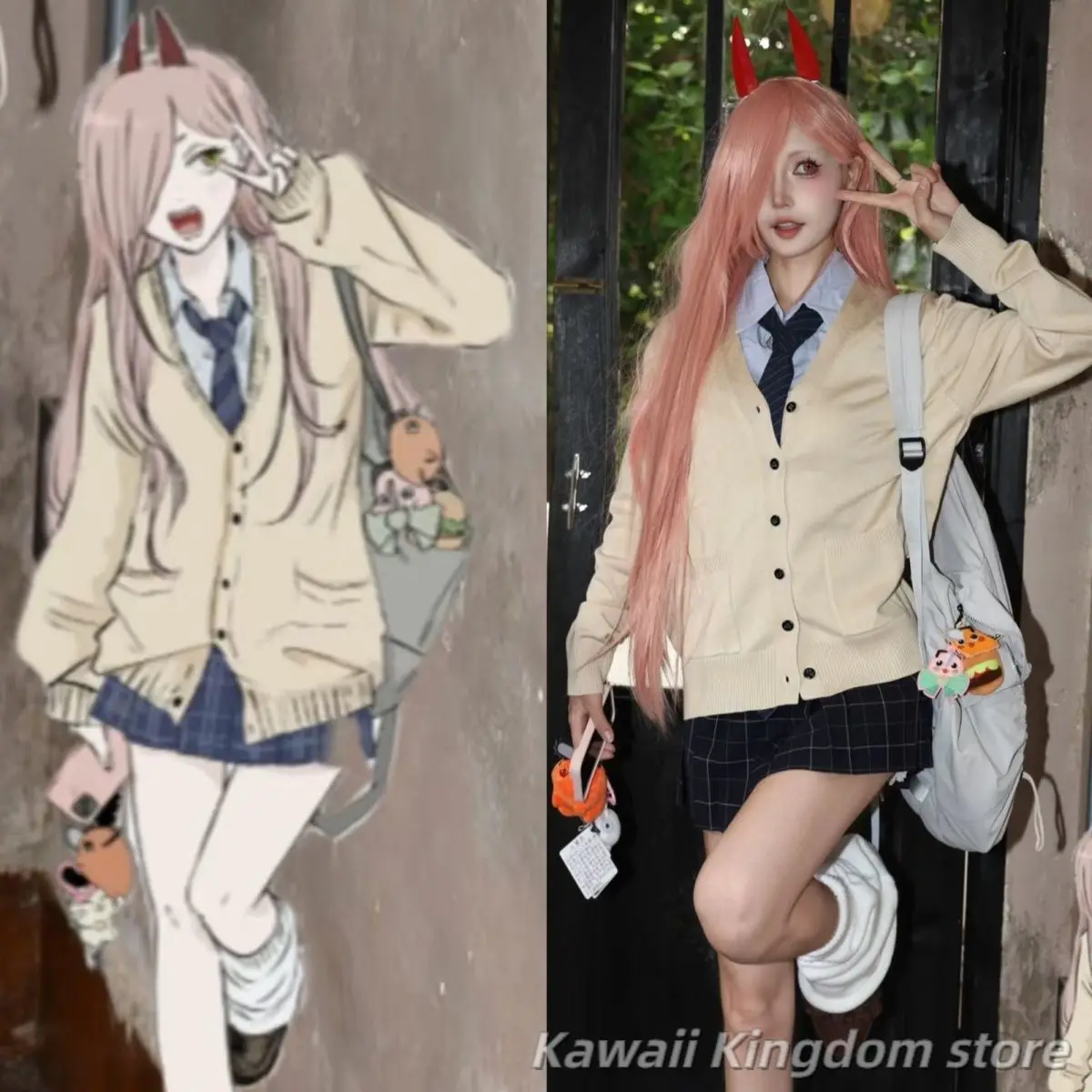 

Бензопила Man Power Аниме Косплей Кардиган Свитер Рубашка Галстук Юбка Комплект Одежды для косплея Полный комплект Подарок для фанатов на Хэллоуин