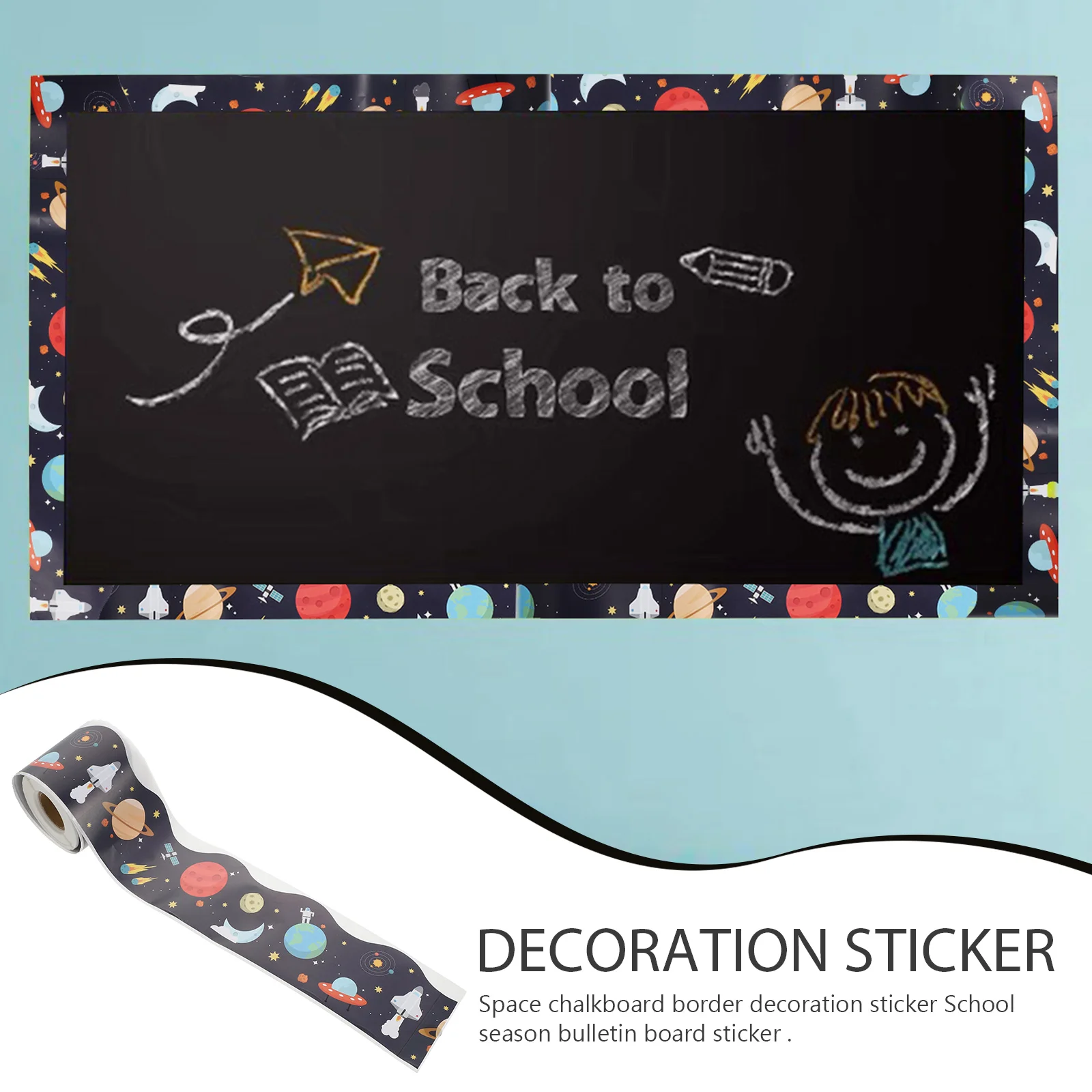 Blackboard Border Sticker Space Themed Decor Sticker Back-To-School Bulletin Board Decal Chalkboard Paster Classroom Adornment ﻿