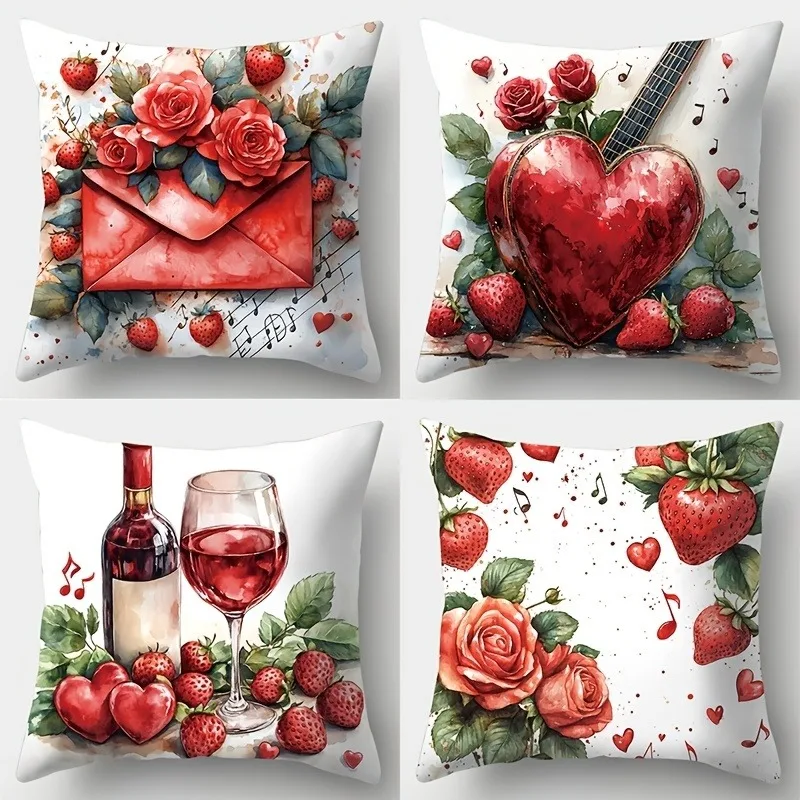 

Наволочка на романтическую тему святого Валентина: наволочка с акварельным розовым/клубничным узором для уютного декора домашнего дивана с наполнителем любви