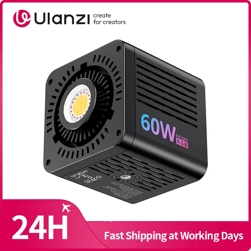 Ulanzi C60 RGB 60W RGB COB Video Light RGB Bi-color Fill Light 2500-6500K COB Light for Indoor/Outdoor Shot Mini Bowens Mount
