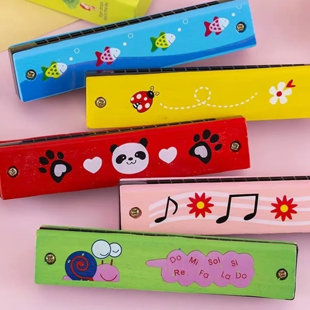 New 16 Holes Wooden Harmonica Melodic Cartoon Children Musical Instrument Cute Colorful Painted Melodica Children