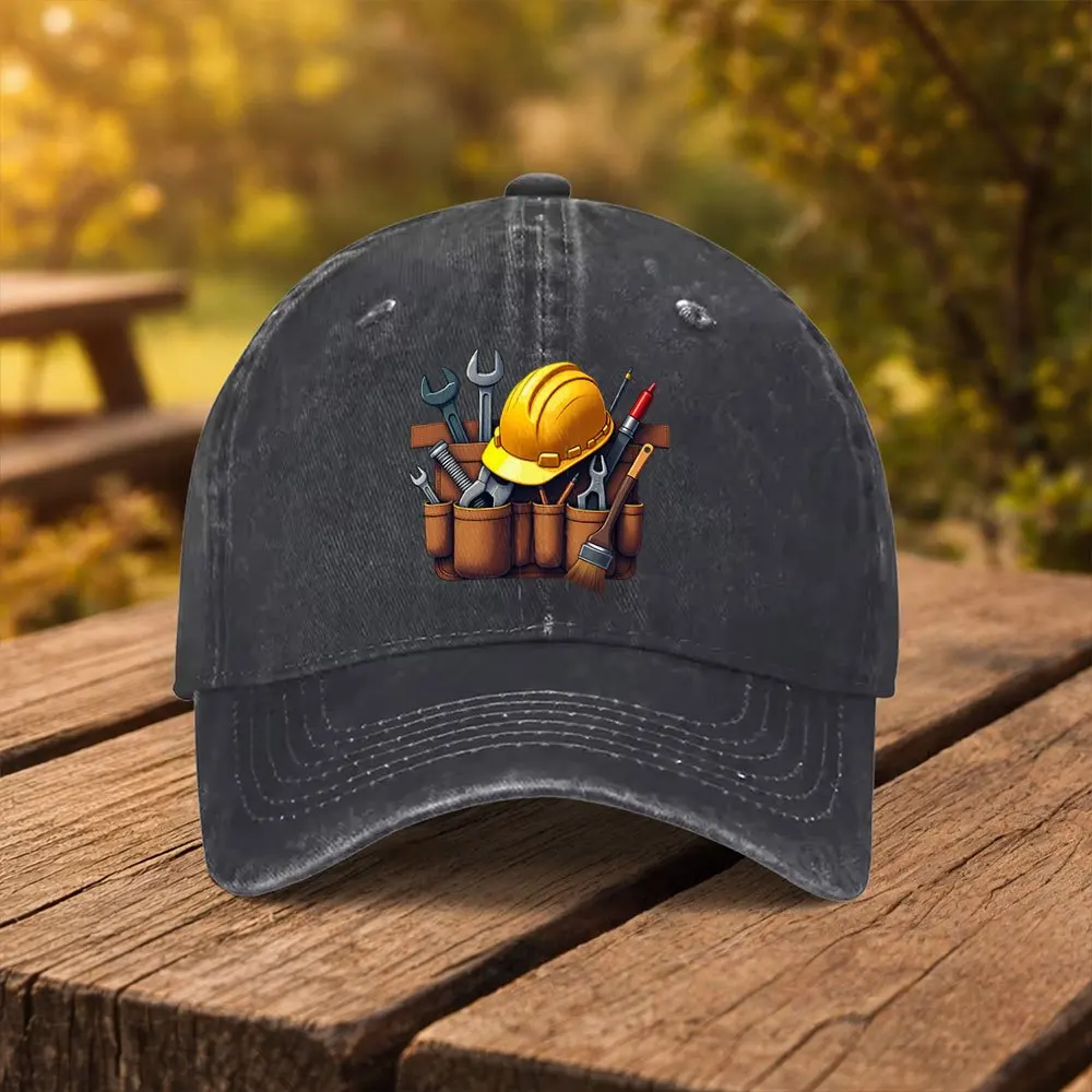 Construction Worker Tool Print Baseball Cap with Tool-Themed (Nails/Hammers/Screws) - Adjustable Duckbill Cap Suitable for Outdo