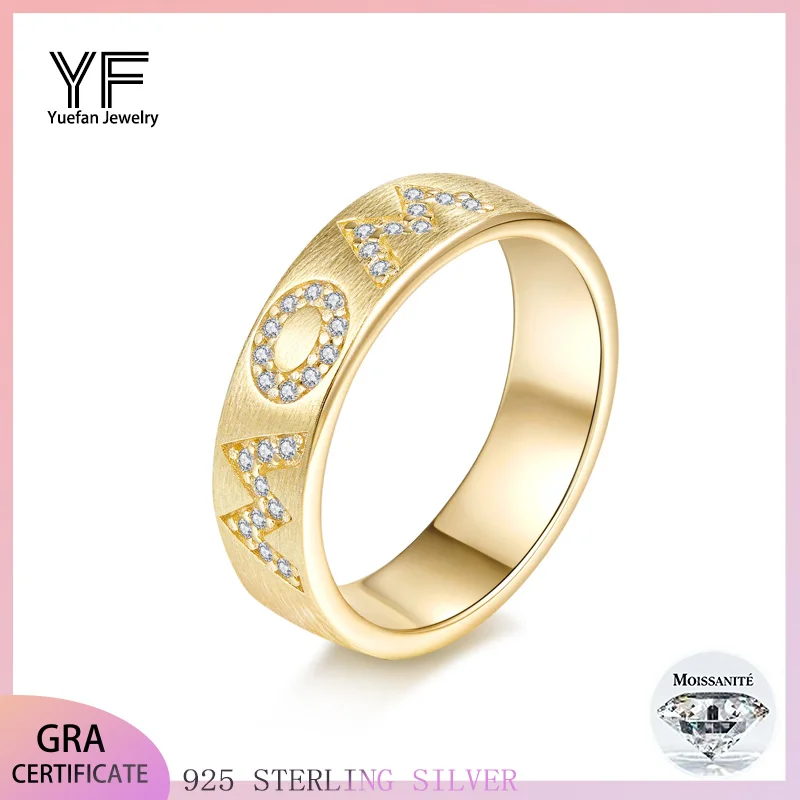 

S925 sterling silver moissanite women's ring, mom letter micro-inlaid moissanite light luxury fashion ring, a festival birthday