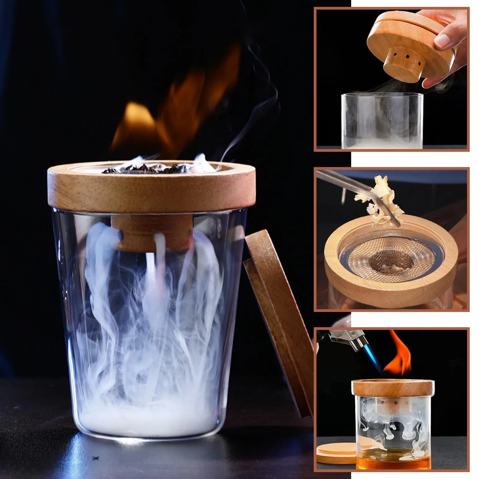 

Wooden Cocktail Smoker Kit With 5 Flavor Wood Chips Whiskey Smoking Wood Chips Box Cocktails Infuser Kit Kitchen Accessories