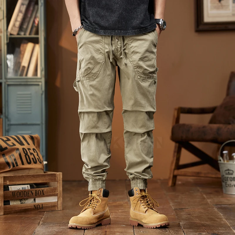 Stretch Casual Harem Pants For Men Cargo Pants Pleated Man Jogger Fashion Side Striped Ankle banded Pants Bottom Zipper Desinger