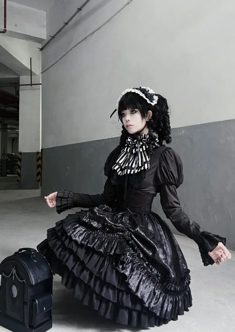 

Gothic Style Lolita Halloween Daily Skirt Women Spring and Autumn Subculture Dark Girl High Waist Multi-layer Ladies SK Skirt