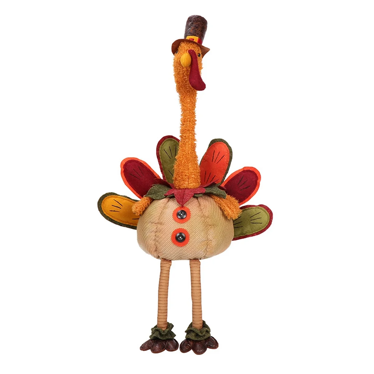 

Thanksgiving Decoration Plush Turkey with Stretchable Head, Handmade Stuffed Sitting Turkeys Fall Decorations