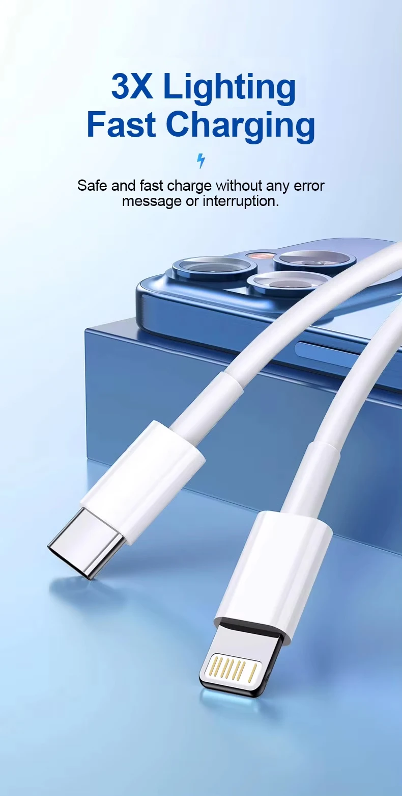 20W PD Lighting Cable Type C to Lighting Fast Charging Cord MFI Certified Wire for Iphone 14 13 12 11 Pro Max XS Max XR 6 7 8