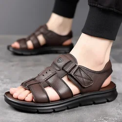 2024Men's Sandals Luxury Genuine Leather Sandal Outdoor Casual Sandals Non Slip Beach Shoes for Men Driving Sandalias Big Size47