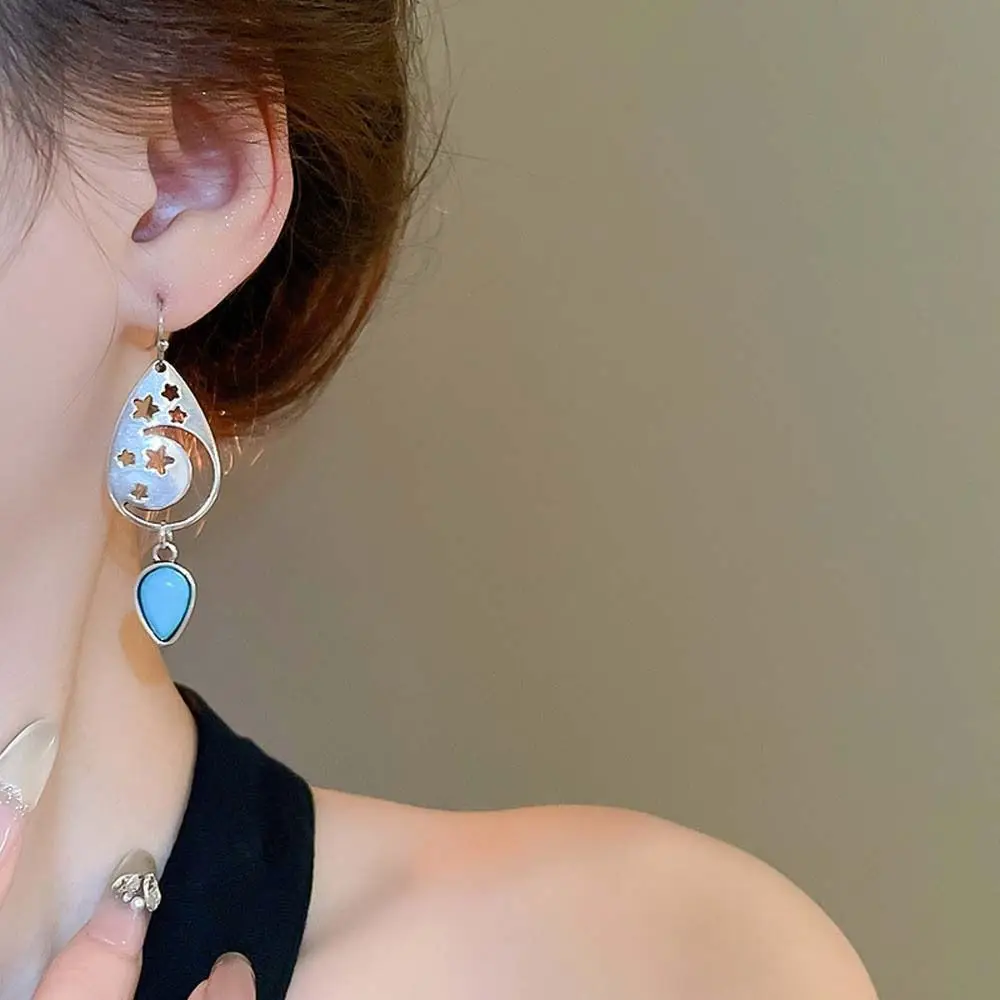 Water Droplet Shape Western Country Earrings Moon Stars Alloy Earrings Jewelry accessories Turquoise Earrings Exquisite