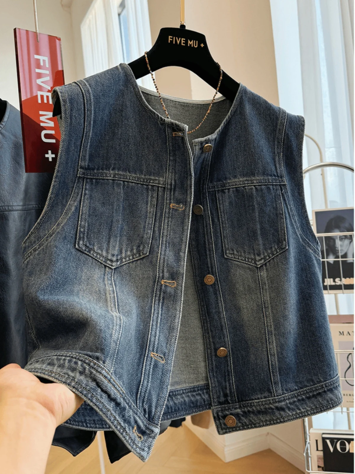 루즈핏 여성 데님 베스트 탑 슬림 아우터웨어 한국 스타일 플러스 사이즈 봄 가을 캐주얼 워크웨어 패션 아우터 자켓