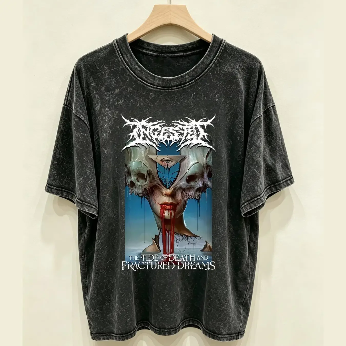 washed T Shirt INGESTED 'The Tide Of Death And Fractured Dreams' long or short sleeves vintage Washed Top For Everyday Wear