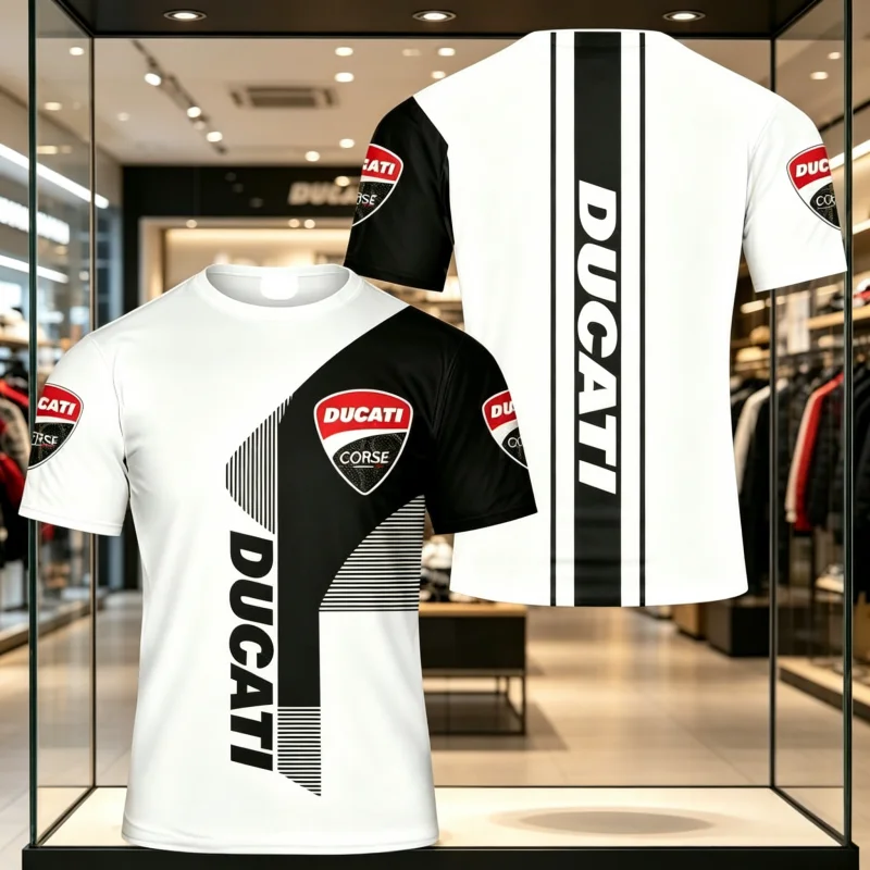 2026 Neues 3D-gedrucktes T-Shirt, lässiges Kurzarm-Streetwear-Outdoor-Rennanzug-Oberteil Ducati Panigale Motorrad – Eltern-Kind – Detail 1