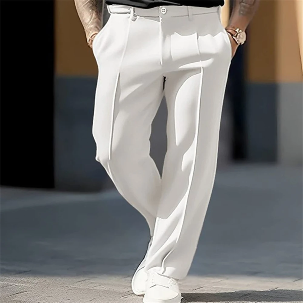 Mens Trousers British Style Commuter Casual Pants Fashion Business Solid Color Trendy Daily Straight Pants Men'S Clothing 2024