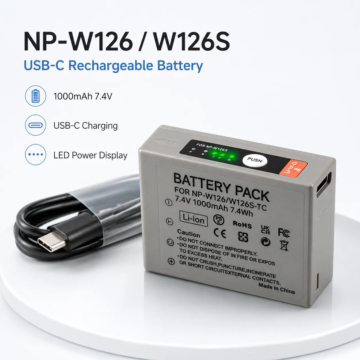 NP-W126S NP-W126 USB-C Rechargeable Camera Battery for Fujifilm XT30II XM5 X100VI X100V XS10 XT30 XT20 XE4 Type-C Charging