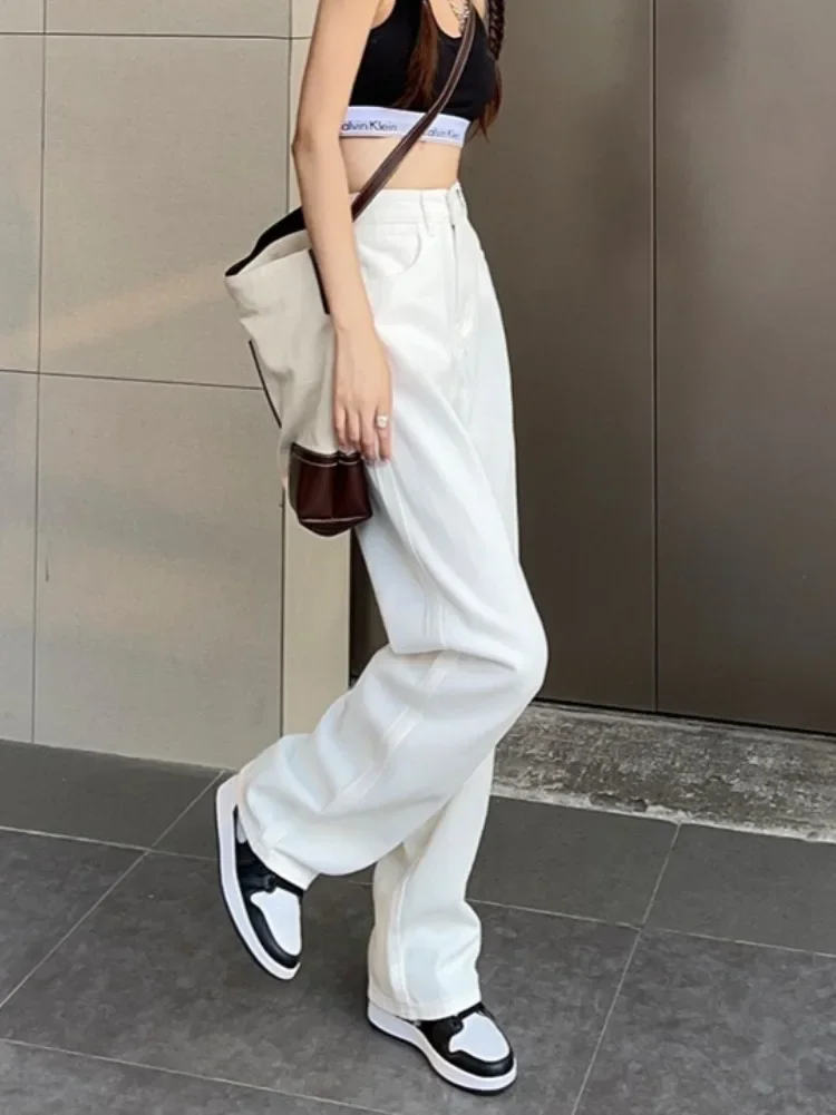 

Белые широкие джинсы женские осенние универсальные для отдыха простые утягивающие стройные с высокой талией корейский стиль распространенный колледж