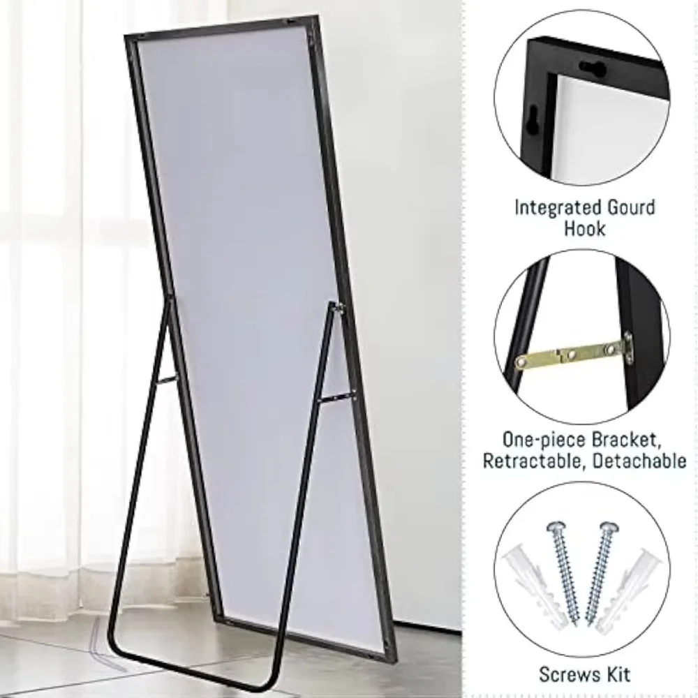 Grand Miroir de Sol de 71x28 Pouces, Cadre en Aluminium, Adapté au Salon, à la Chambre à Coucher, Contre le Mur