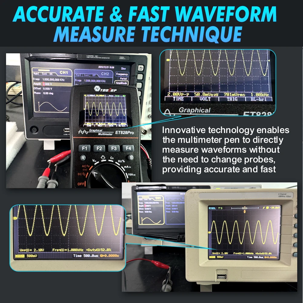 TOOLTOP ET828Pro 10MHz Handheld Digital Oscilloscope 50Msps Automatic True RMS Multimeter AC 565V High Voltage Oscilloscope