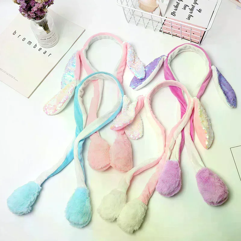 /GJ/Glow Rabbit Ear Hat Headband Sweet Can Moving Bunny Ears Plush Toy Hair Hoop Party Photo Props Headwear Gift Cute