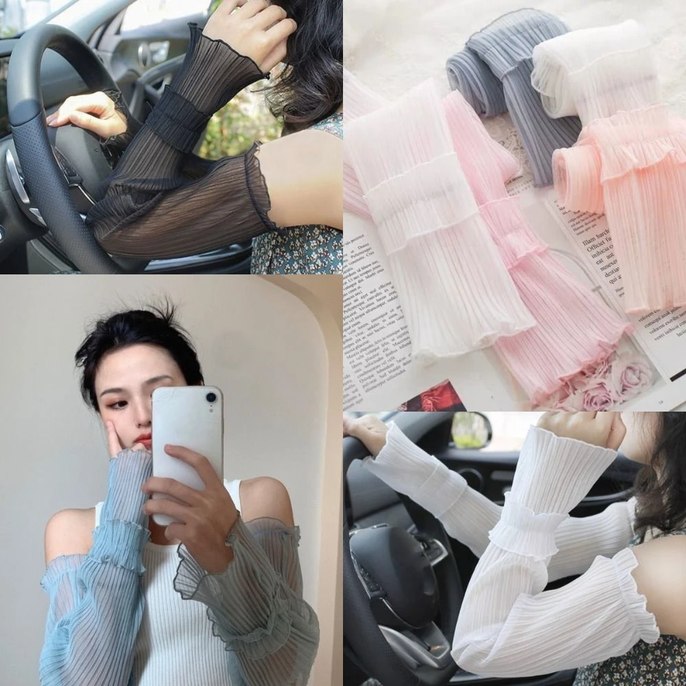 Hot Sale Lace Lace Ice Sleeves Highly Elastic Anti-UV Sunscreen Arm Sleeves Non-slip Breathable Long Arm Glove Outdoor Sports