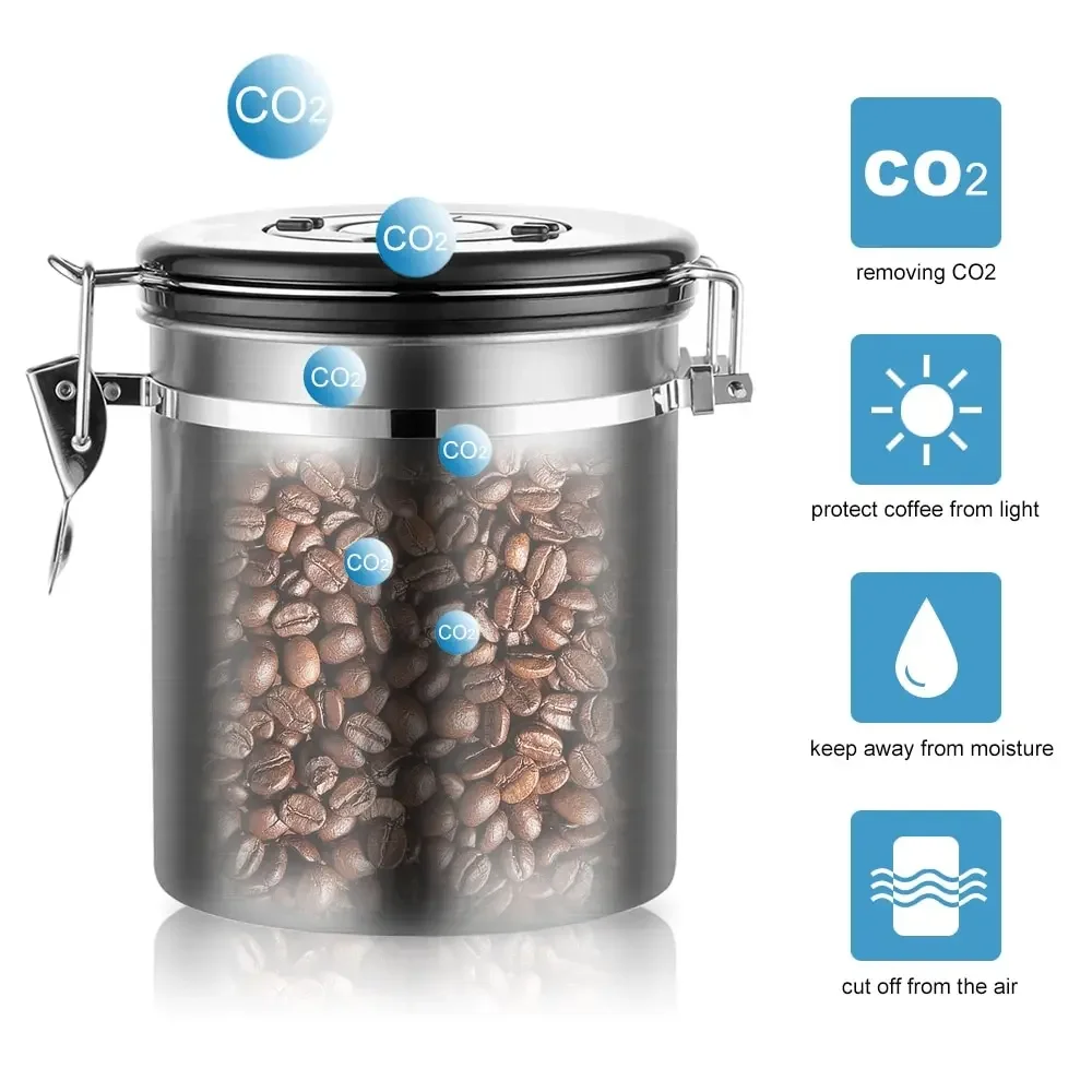 Stainless Steel Airtight Coffee Container Storage Canister Set Jar with Scoop for Coffee Beans Tea 1.5L Tools