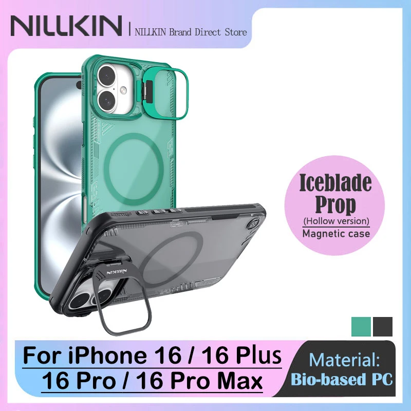 Nillkin Magnetic Case with Stand, for iPhone 16 Series, Camera Protection Bracket, Eco-friendly, Transparent, Back Cover Holder