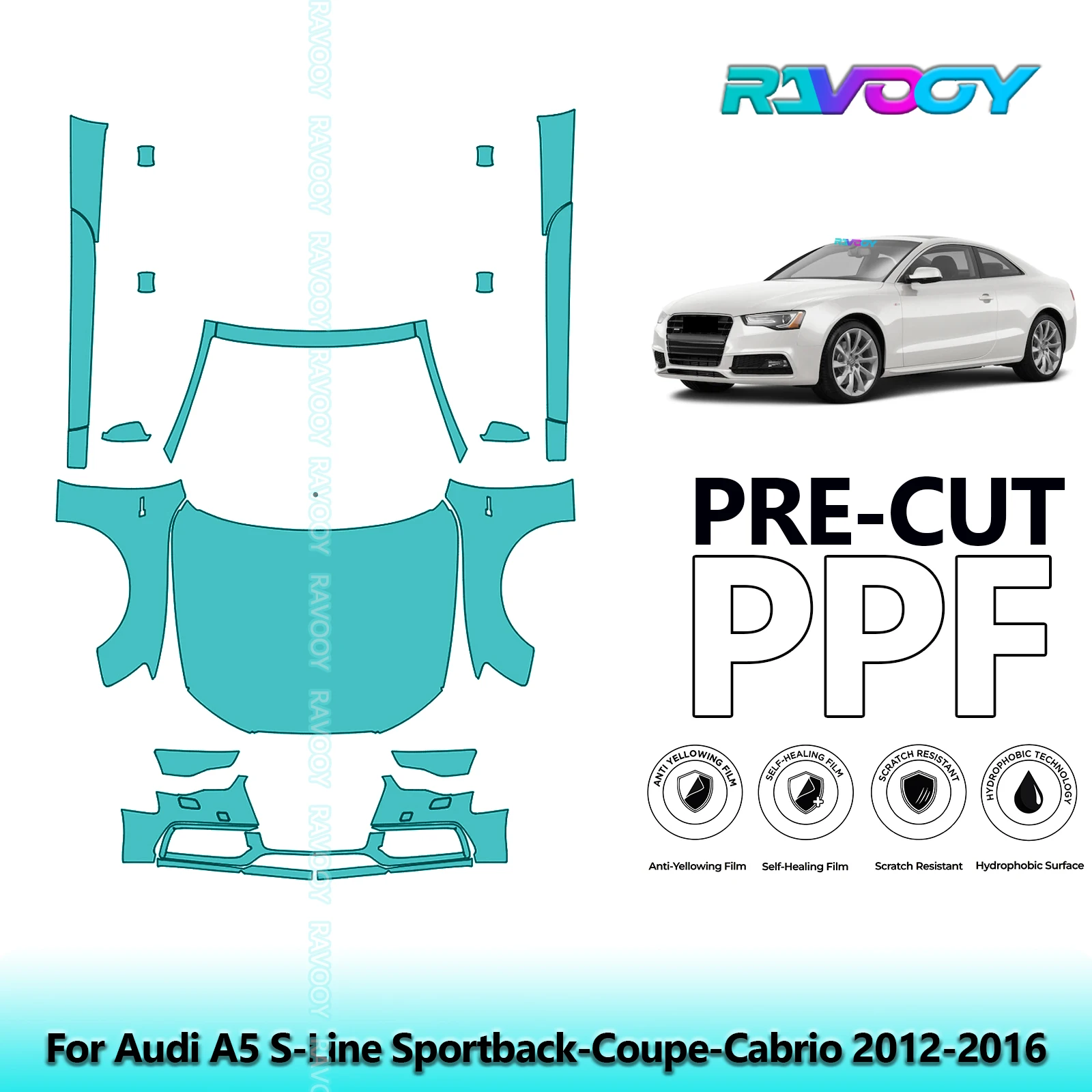 

Front Kit+Rockers Clear Bra Precut PPF Paint Protection Film For Audi A5 S-Line Sportback-Coupe-Cabrio 2012-2016