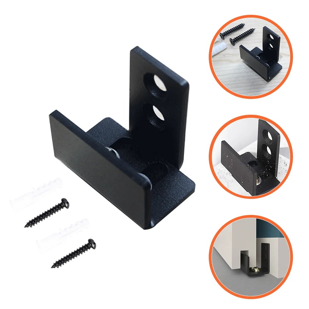 Carbon Steel Barn Floor Guide Swing Stop Bottom Bracket Smooth Edges Mount Adjustable Sliding Door Track Black Ground