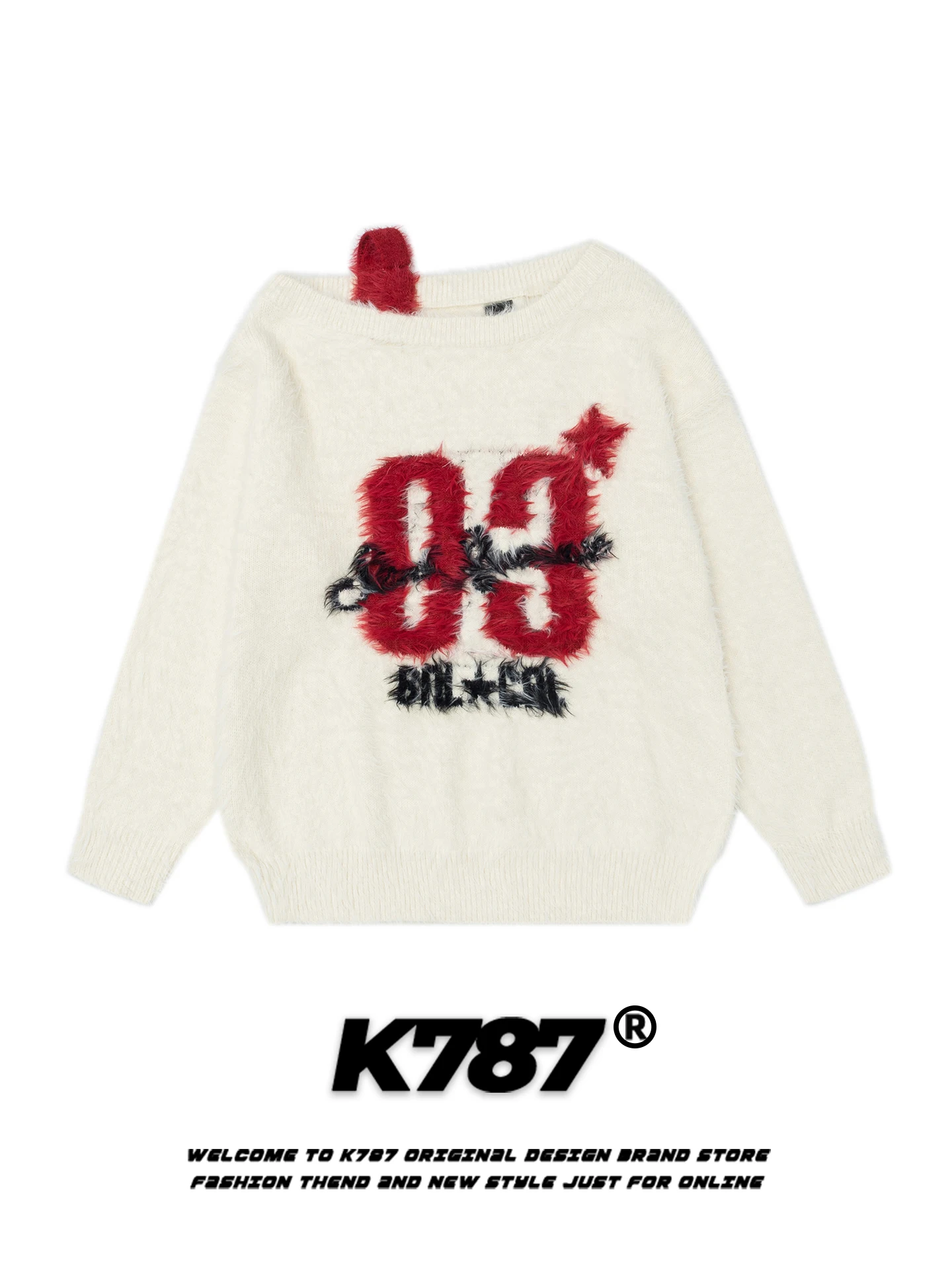 

K787 American Casual Letter Knitted Sweater Women's Anti-Aging Spicy Lazy Sle Furry Overhead Winter Long Sve Top
