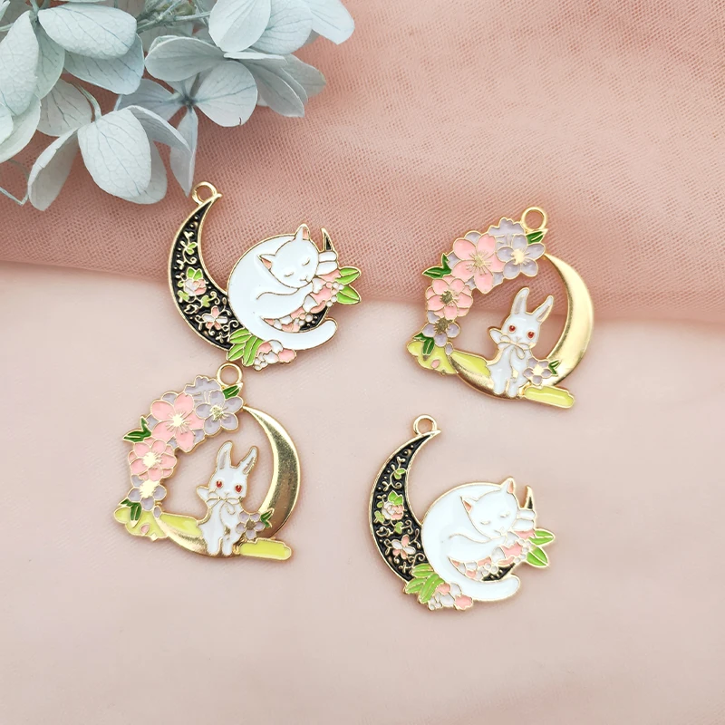 10 PCS Diy Wreath Rabbit Bracelet Earrings Necklace Pendant Alloy Pendant Pendant Accessories Moon Cat Earring Accessories