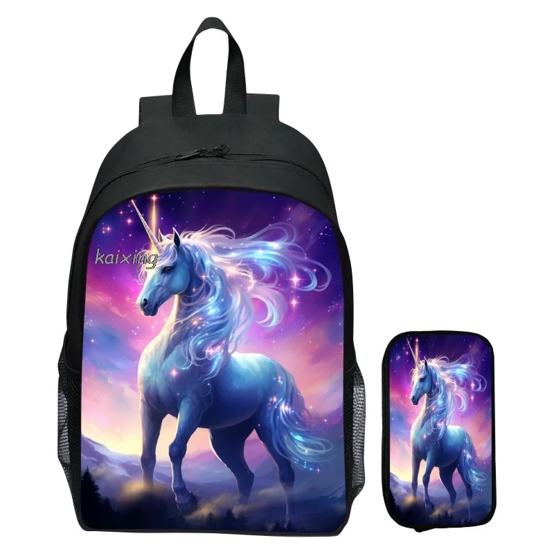 Nieuwe 2 Stks/set Regenboog Paard Patroon Print Schooltas Kids Meisjes Jongens Rugzak Kinderen School Sets Potlood Tas Peuter Schooltas