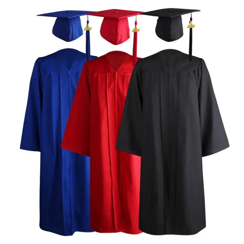 Robe de graduation confortable pour les diplômés universitaires, robe académique avec pompon, document solide, fournitures scolaires, 2023