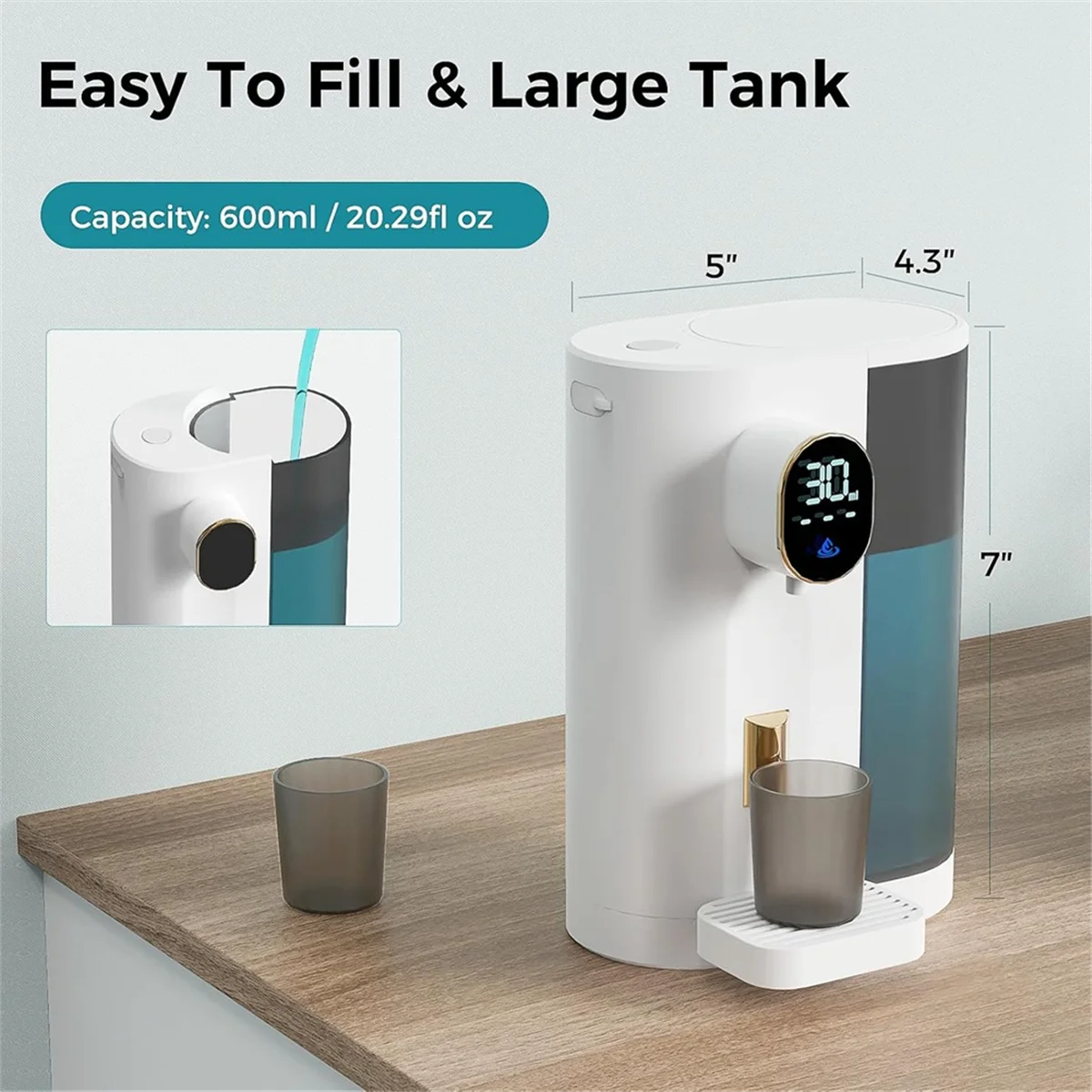 Distributeur automatique de bain de bouche pour salle de bain, avec 2 tasses, 4 niveaux et écran LED, bain de bouche électrique intelligent