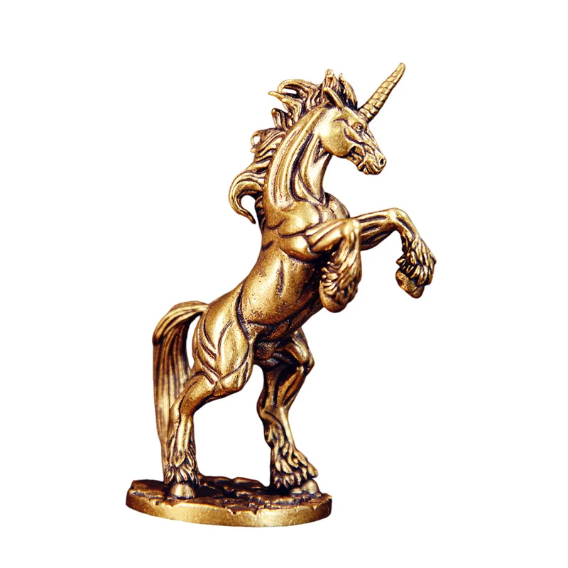 Unicorn Figurines Brass Horse Miniatures Animal Ornament Vintage Desktop Home Decoration Crafts Gift