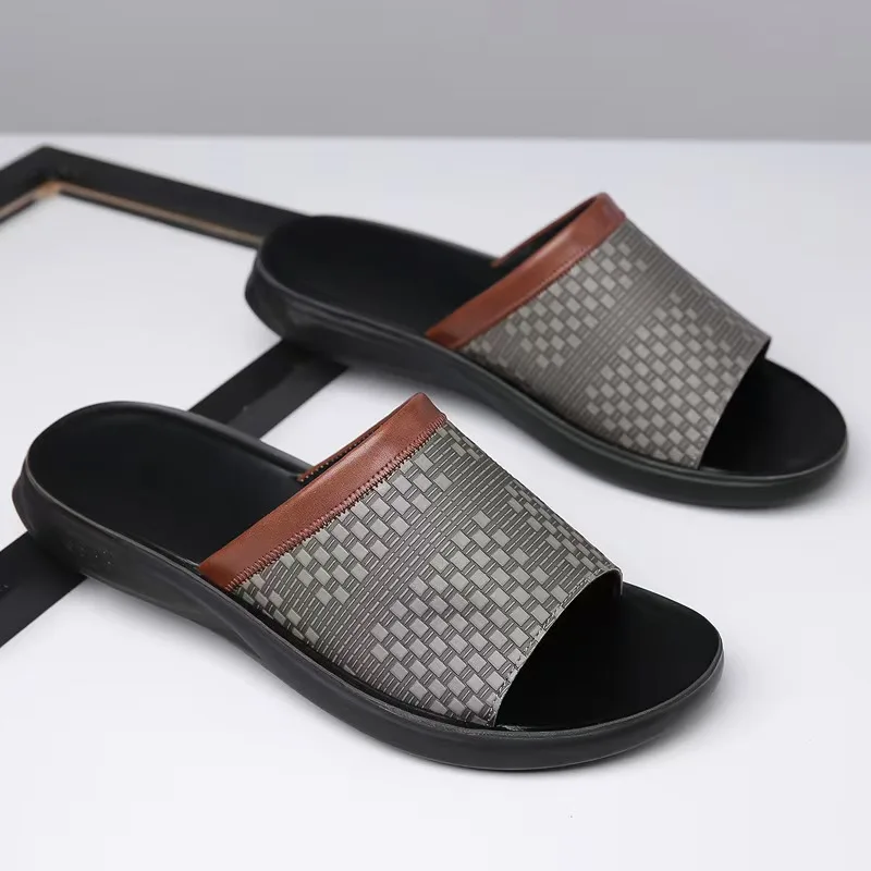 Luxury Men's Genuine Leather Sandals Classic Roman Men Shoes Slippers Soft Comfortable Men Non-slip Walking Slippers Footwea