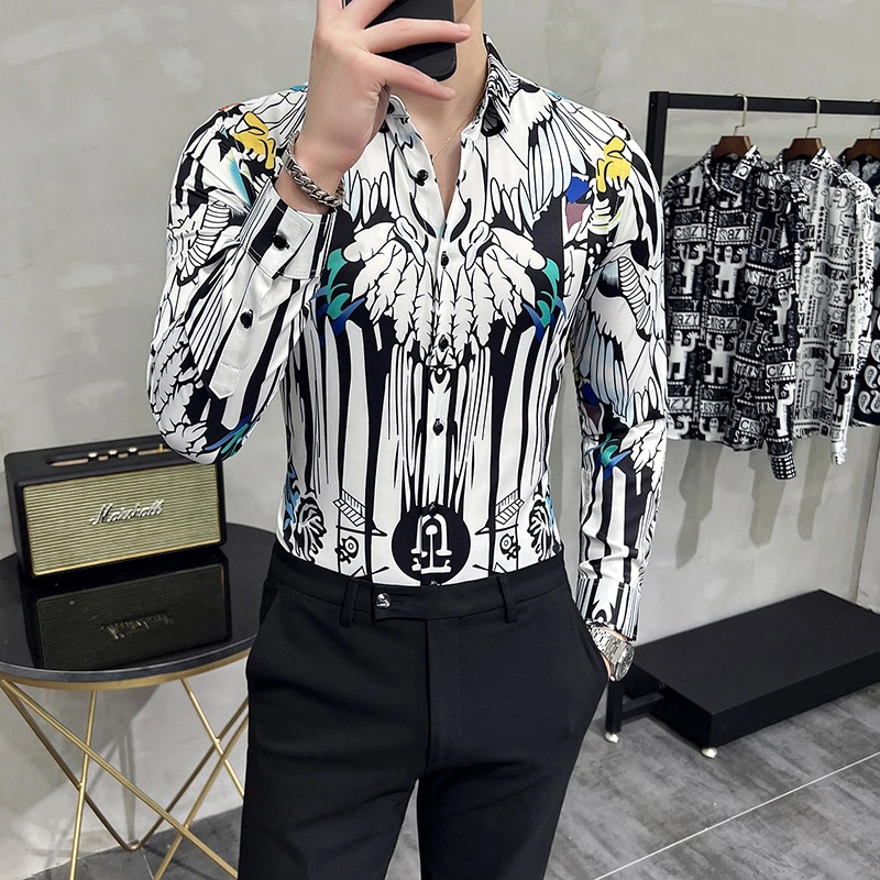 

Men's Clothing Fashion Vintage Printed Maglia Long Sleeve Dress Shirts Spring New Casual Hawaiian Beach Viking Man Social Shirt