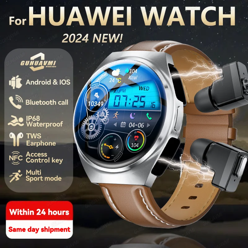 2024 New For HUAWEI 2 in 1 TWS Earphone Smart Watch Men Bluetooth Call NFC Multiple Sports Modes Health monitor Music Smartwatch