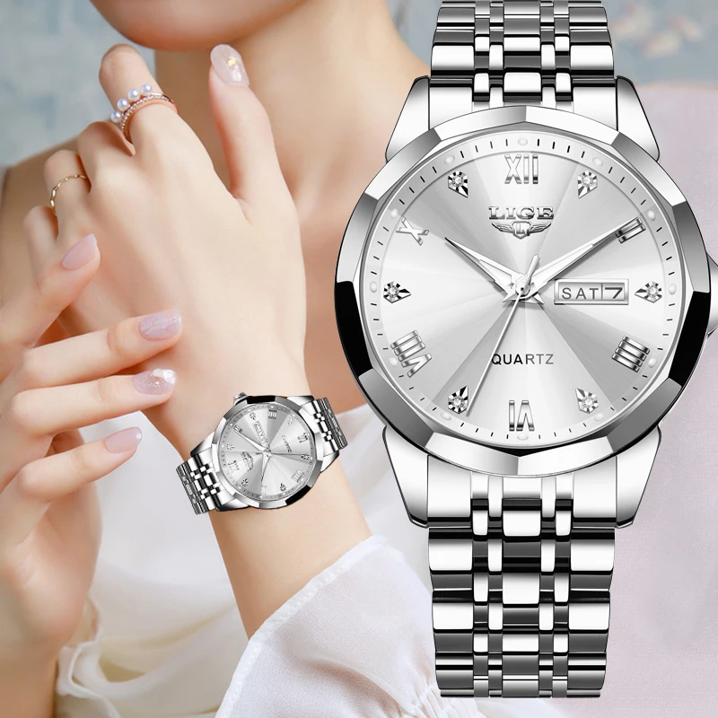 LIGE Top Brand New Fashion Women Watches Ladies Luxury Creative Steel Women Bracelet Watches Female Quartz Waterproof Watch Gift